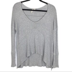 Lazy Sundays Pale Gray Waffle Knit Long Sleeve Top